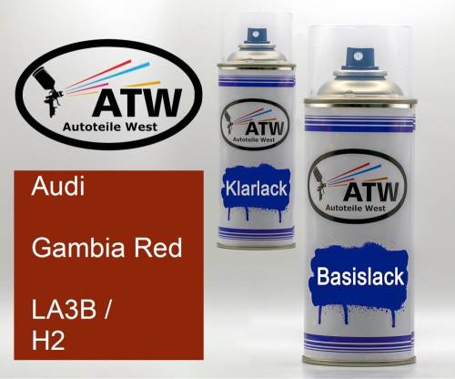 Audi, Gambia Red, LA3B / H2: 400ml Sprühdose + 400ml Klarlack - Set, von ATW Autoteile West.